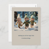Cartes Pour Fêtes Annuelles Elf Kids Running in the Snow Custom Text (Devant / Derrière)