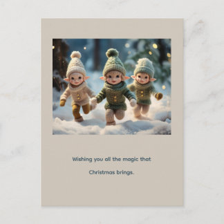 Cartes Pour Fêtes Annuelles Elf Kids Running in the Snow Custom Text