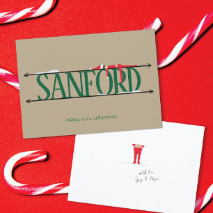 Cartes Pour Fêtes Annuelles Elf Shenanigans Nom Signe Vert & Tan Christmas