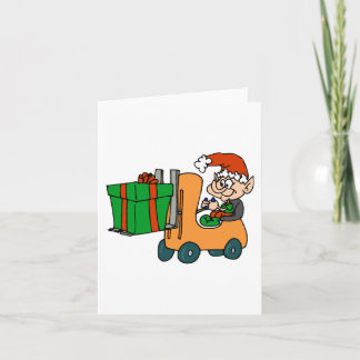Cartes Pour Fêtes Annuelles elfe avec le paquet sur le chariot élévateur