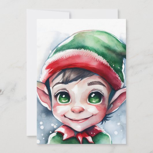 Cartes Pour Fêtes Annuelles Elfe de Noël à l'aquarelle mignon avec de longues  (Devant)