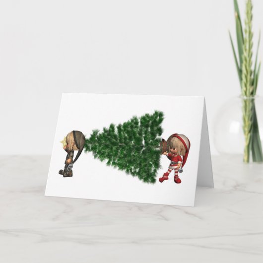 Cartes Pour Fêtes Annuelles Elfes de Noël - apporter dans l'arbre (Devant)
