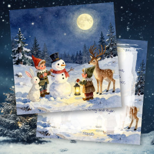Cartes Pour Fêtes Annuelles Elfes et bonhomme de neige de Noël personnalisés v