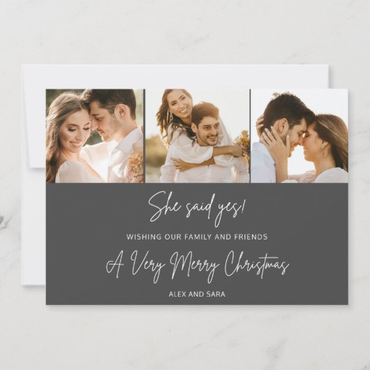 Cartes Pour Fêtes Annuelles Elle A Dit Oui Fiançailles 3 Photo Noël (Devant)