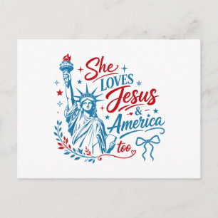 Cartes Pour Fêtes Annuelles Elle aime Jésus et l'Amérique aussi le 4 juillet C