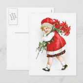 Cartes Pour Fêtes Annuelles Ellen H. Clapsaddle : Fille aux fleurs de Noël (Devant / Derrière)