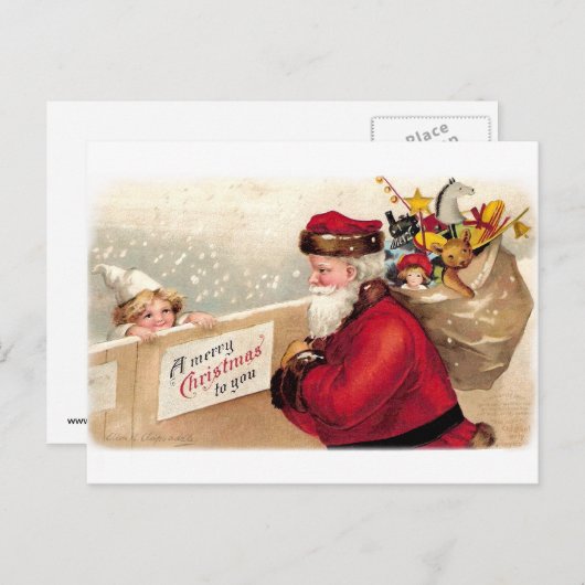 Cartes Pour Fêtes Annuelles Ellen H. Clapsaddle - Père Noël avec enfant (Devant / Derrière)