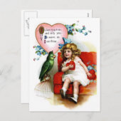 Cartes Pour Fêtes Annuelles Ellen H. Clapsaddle : Valentine Girl with Parrot (Devant / Derrière)