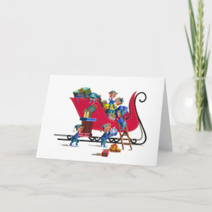 Cartes Pour Fêtes Annuelles ELVES FILLING SANTA'S SLEIGH by SHARON SHARPE