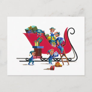 Cartes Pour Fêtes Annuelles ELVES REMPLISSANT PÈRE NOËL SLEIGH par SHARON SHAR