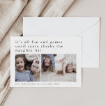 Cartes Pour Fêtes Annuelles EMELIA Black Hilarious Photo Funny Noël<br><div class="desc">EMELIA Black Hilarious Photo Funny Christmas Card. La carte dit "tout est amusant et jeux jusqu'à ce que Père Noël vérifie la liste des coquins". Personnalisez le devant de la carte avec 2 photos amusantes,  votre nom de famille et l'année.</div>