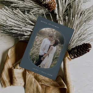 Cartes Pour Fêtes Annuelles EMELIA Bleu Simple Moderne Photo Famille Noël