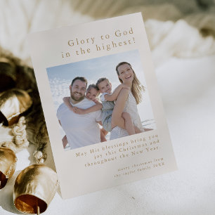 Cartes Pour Fêtes Annuelles EMELIA Gold Family Photo Dieu Noël chrétien