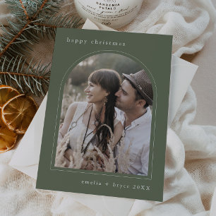 Cartes Pour Fêtes Annuelles EMELIA Green Cute Family Photo Joyeux Noël