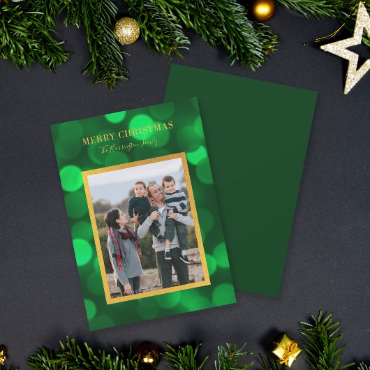 Cartes Pour Fêtes Annuelles Emerald Green Bokeh Lights Gold Joyeux Noël