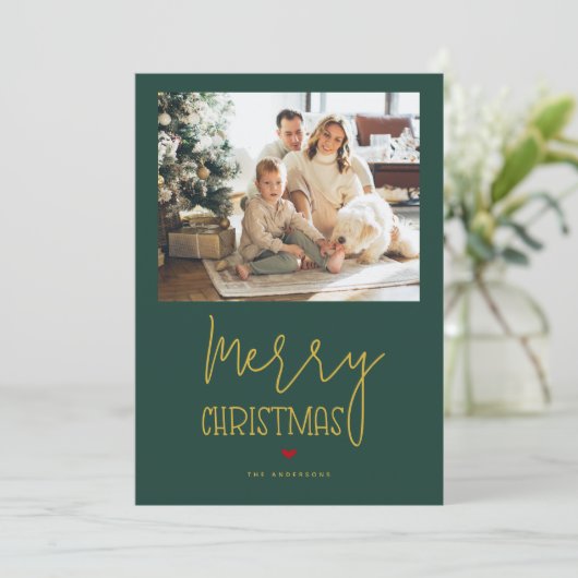 Cartes Pour Fêtes Annuelles Emerald Green Joyeux Noël année en revue Photo (Debout devant)