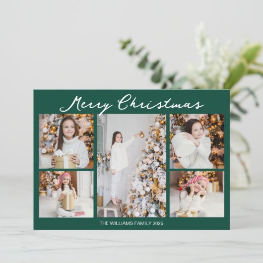 Cartes Pour Fêtes Annuelles Emerald Green Merry Christmas Photo Collage (Debout devant)