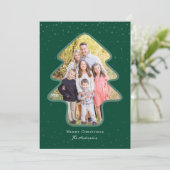 Cartes Pour Fêtes Annuelles Emerald Green Snowy sapin photo en forme (Debout devant)