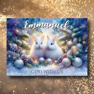 Cartes Pour Fêtes Annuelles Emmanuel Bible Verse Joli Noël Neige Bunnies