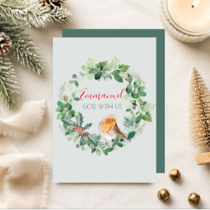Cartes Pour Fêtes Annuelles Emmanuel Dieu avec nous Couronne de Noël aquarelle