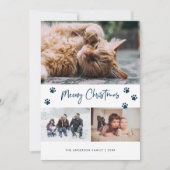 Cartes Pour Fêtes Annuelles Empreinte de patte bleu 3 Photo Collage Meowy Chri (Devant)