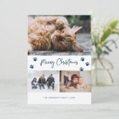 Cartes Pour Fêtes Annuelles Empreinte de patte bleu 3 Photo Collage Meowy Chri (Debout devant)