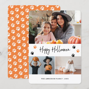 Cartes Pour Fêtes Annuelles Empreinte de patte Pet Photo Collage Orange Hallow
