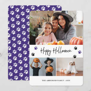Cartes Pour Fêtes Annuelles Empreinte de patte Pet Photo Collage Purple Hallow