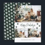 Cartes Pour Fêtes Annuelles Empreinte de patte Photo Collage Happy Pawlidays G<br><div class="desc">Carte moderne verte de pawlidays avec trois photos avec un accueil de vacances écrit à la main sur le devant et arrière - plan vert avec chute de neige et empreintes de pattes à l'arrière. Personnalisez facilement cette carte photo de Noël de chien vert avec vos photos, votre nom de...</div>