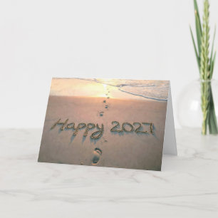 Cartes Pour Fêtes Annuelles Empreintes de pieds sur la plage du Nouvel An 2027