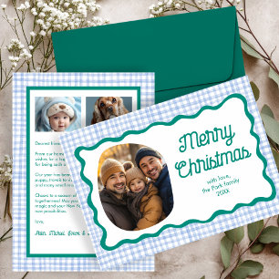 Cartes Pour Fêtes Annuelles en vichy Verre bleu vert Noël personnalisé 3 photo