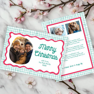 Cartes Pour Fêtes Annuelles en vichy Verre rose vert Noël Custom 3 Photo