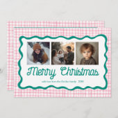 Cartes Pour Fêtes Annuelles en vichy Verre rose vert Noël Custom 3 Photo (Devant / Derrière)