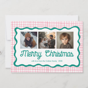 Cartes Pour Fêtes Annuelles en vichy Verre rose vert Noël Custom 3 Photo