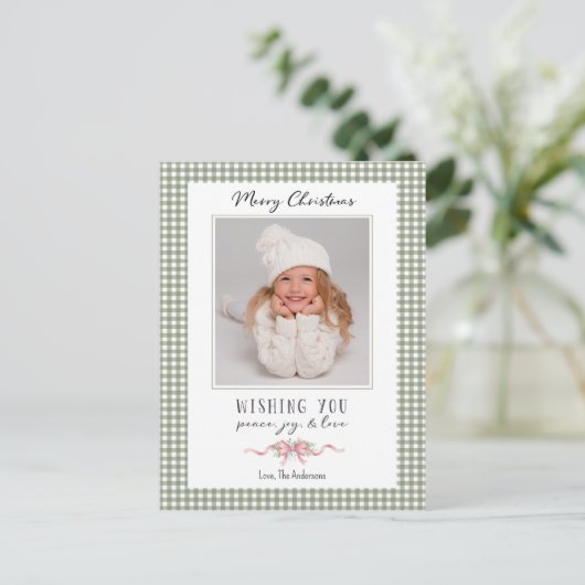 Cartes Pour Fêtes Annuelles En vichy Vert mignon Plaid Preppy Photo (Debout devant)