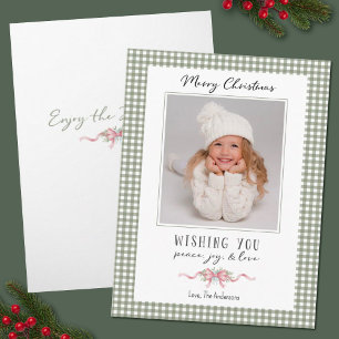 Cartes Pour Fêtes Annuelles En vichy Vert mignon Plaid Preppy Photo