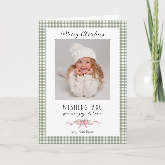 Cartes Pour Fêtes Annuelles En vichy Vert mignon Plaid Preppy Photo (Devant)