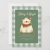 Cartes Pour Fêtes Annuelles En vichy Vert mignon Vérifier Joyeux et lumineux (Devant)