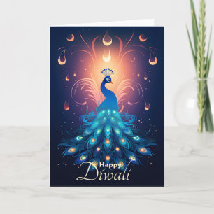 Cartes Pour Fêtes Annuelles Enchanter Diwali Delight avec Peacock bleu 🦚