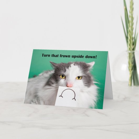 Cartes Pour Fêtes Annuelles Encouragement Drôle Chat Avec Frown (Devant)