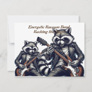 Cartes Pour Fêtes Annuelles Énergetic Raccoon Band : Rocking the Stage!