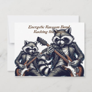 Cartes Pour Fêtes Annuelles Énergetic Raccoon Band : Rocking the Stage!