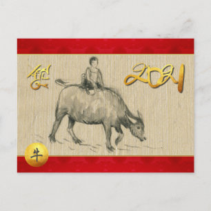 Cartes Pour Fêtes Annuelles Enfant Buffalo d'eau Chinois Ox Année 2021 HpostC