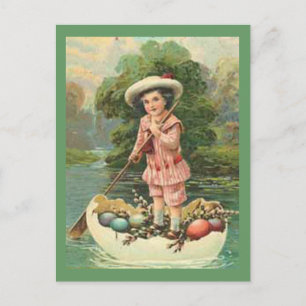 Cartes Pour Fêtes Annuelles Enfant de Pâques vintage en bateau à oeufs, ZSSG