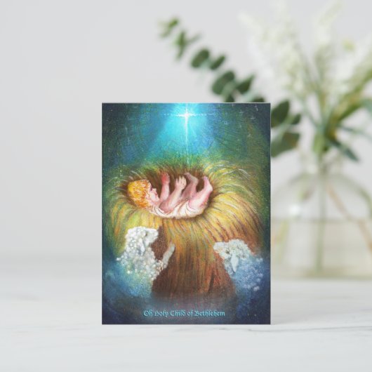 Cartes Pour Fêtes Annuelles Enfant Jésus dans une crèche (Debout devant)