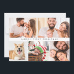 Cartes Pour Fêtes Annuelles Enfant moderne First Christmas Custom Photo collag<br><div class="desc">Célébrez le premier Noël de votre bébé avec notre "Carte de vacances de Noël personnalisée pour bébé moderne". Cette carte de vacances élégante présente un design contemporain avec un collage photo personnalisable, vous permettant de mettre en valeur des moments chéris de la première saison de vacances de votre bébé. Personnalisez-le...</div>