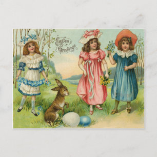 Cartes Pour Fêtes Annuelles Enfant victorien Lapin de Pâques Œuf coloré