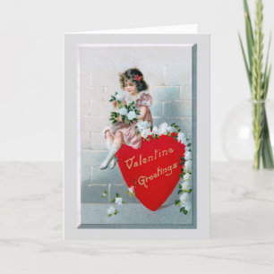 Cartes Pour Fêtes Annuelles Enfant vintage avec voeux de Saint Valentin sur le