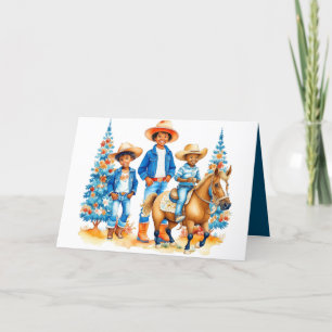 Cartes Pour Fêtes Annuelles Enfants Cowboy Noir Avec Cheval Joyeux Noël