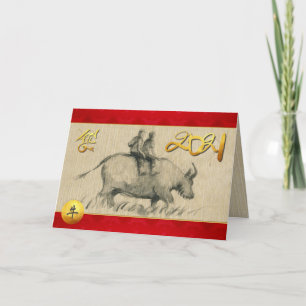 Cartes Pour Fêtes Annuelles Enfants de buffles d'eau Chinois Ox Année 2021 GC